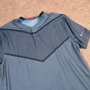 Nike TPC Sawgrass Tiger Woods Collection Dri Fit Blue Blade Collar XL Snap Shirt